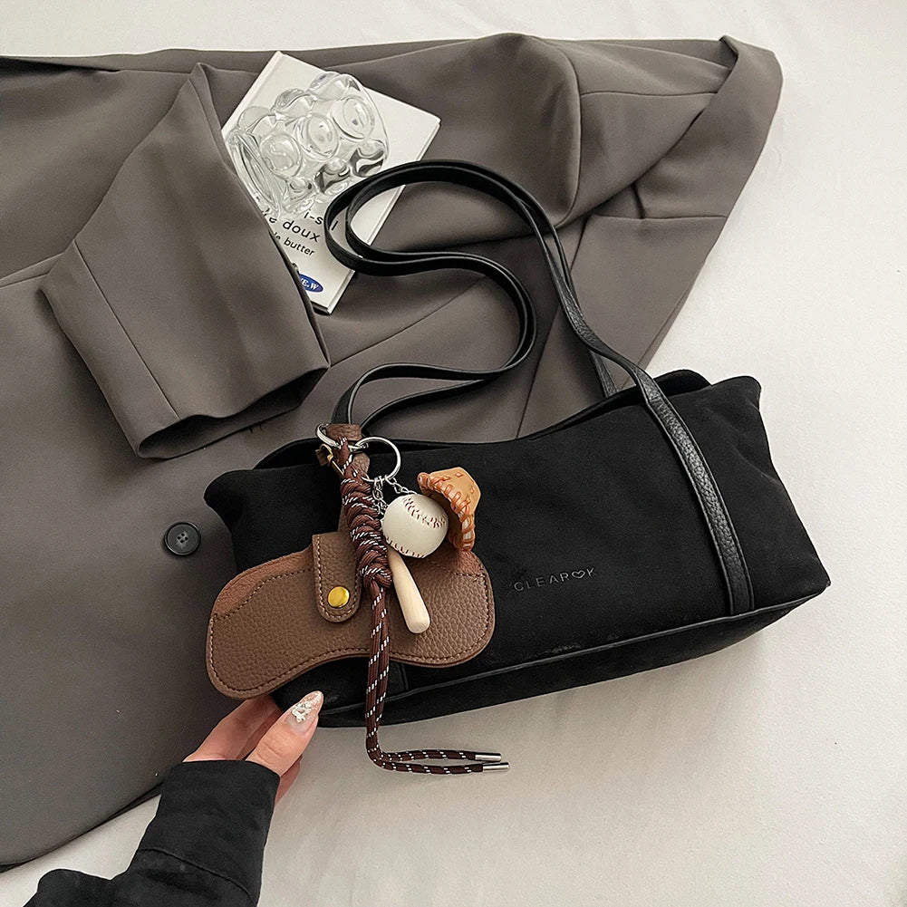 Large Capacity Suede Flap Under-Arm Shoulder Bag – Women’s Retro Solid Tote for Work & Travel