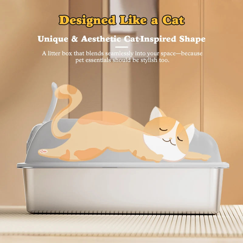 XL Stainless Steel Cat Litter Box with Lid – Durable Metal Box for Large Cats, Non-Sticky, Easy-Clean & Anti-Urine Leakage