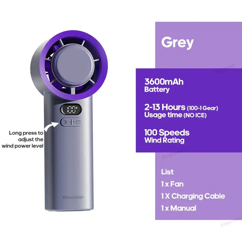Portable Handheld Turbo Fan – 100-Speed Adjustable Mini Personal Fan, USB Rechargeable, LED Display