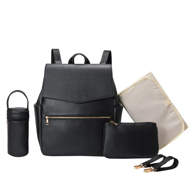 PU Leather Baby Diaper Bag Backpack – Large Capacity Mommy Bag with Changing Pad & Stroller Straps | Waterproof Nappy Organizer