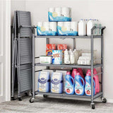 Rolling Utility Cart Folding Cart with Wheels - 3 Tier Collapsible Metal Cart - PulinGO