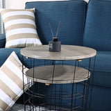Set of 2 Wire Basket End Tables with Wood Tops – Modern Gray Side Tables for Living Room, Bedroom & Office