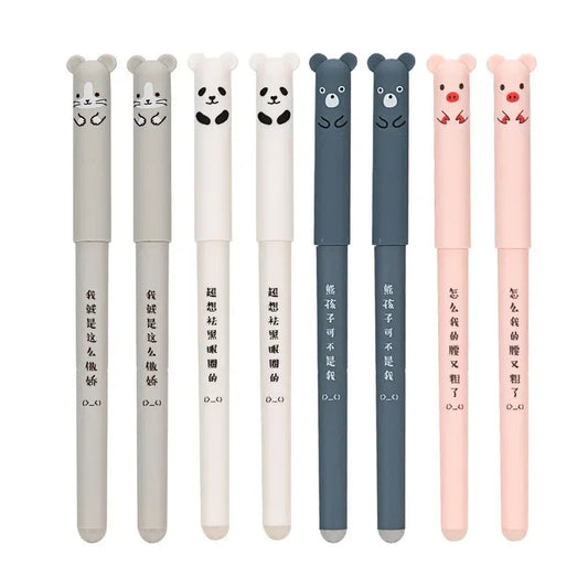 Animals Panda Erasable Gel Pen Set – 12-Piece 0.5 mm Blue/Black Ink Cartoon Stationery Kit