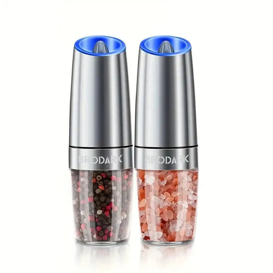 1/2pcs Gravity Electric Salt And Pepper Grinder Set, Battery Powered LED Light One HandAutomatic Operation - PulinGO