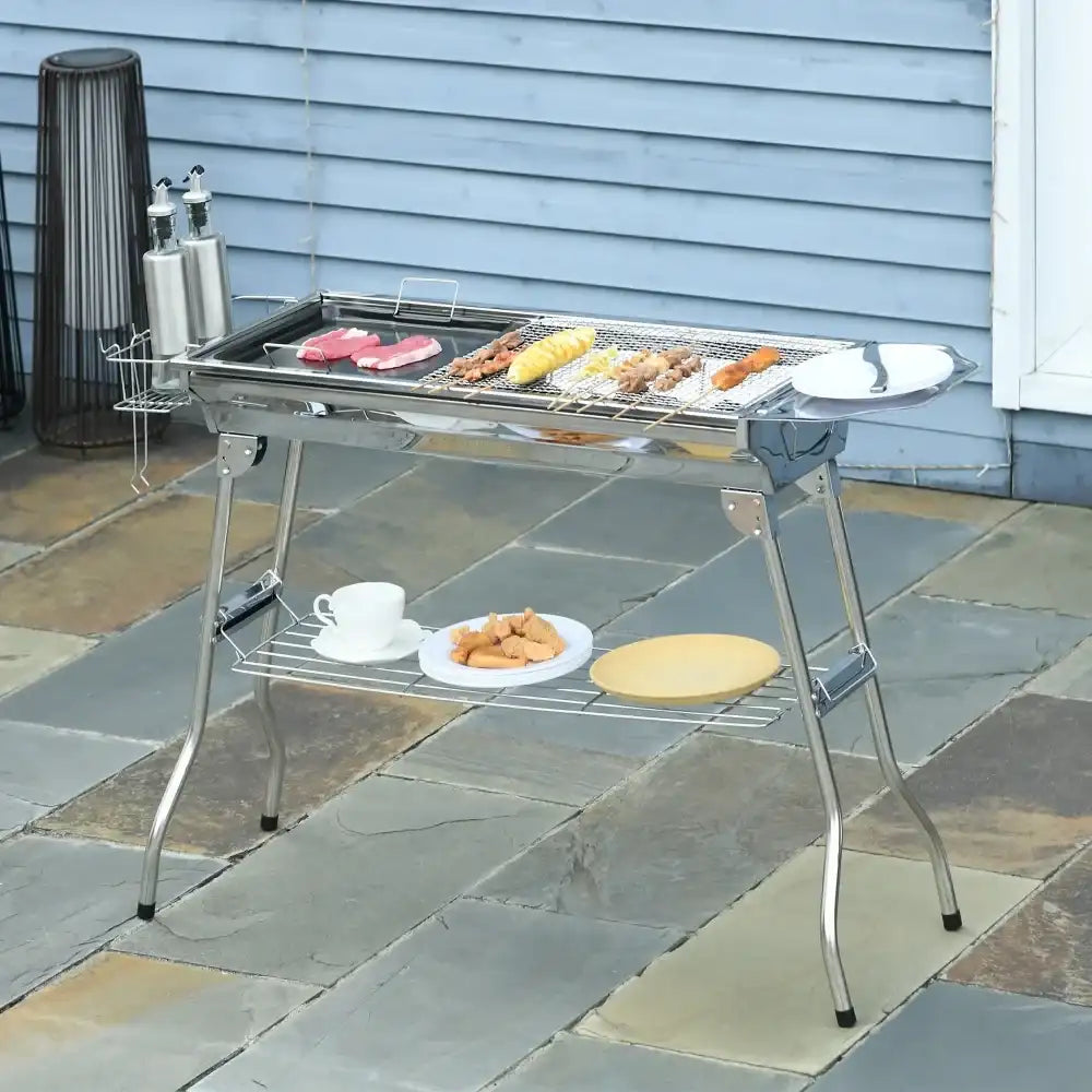 Portable Folding Stainless Steel Charcoal BBQ Grill for Camping, Picnic & Tailgating