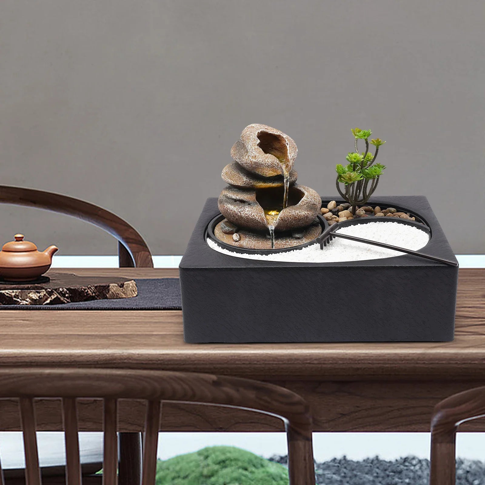 Tabletop Rock Water Fountain with LED Light – Indoor Zen Waterfall Décor for Desk & Home Relaxation