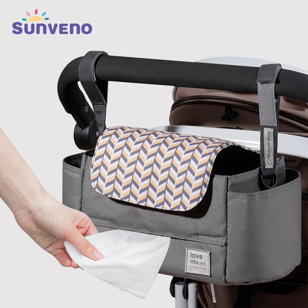 Universal Baby Stroller Organizer & Expandable Diaper Bag – Shoulder Strap, Cup Holder & Zipper Pocket Travel Caddy