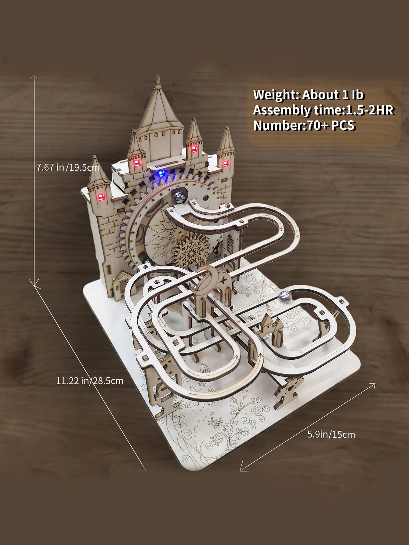 Electric Marble Run Mechanical Model Kit – 3D Wooden Puzzle with Lights | DIY Handmade Engineering Track Toy & Brain Teaser