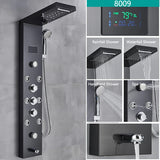 LED Light Rainfall Shower Panel System – Thermostatic Mixer Tap with Massage Jets & Digital Temperature Screen