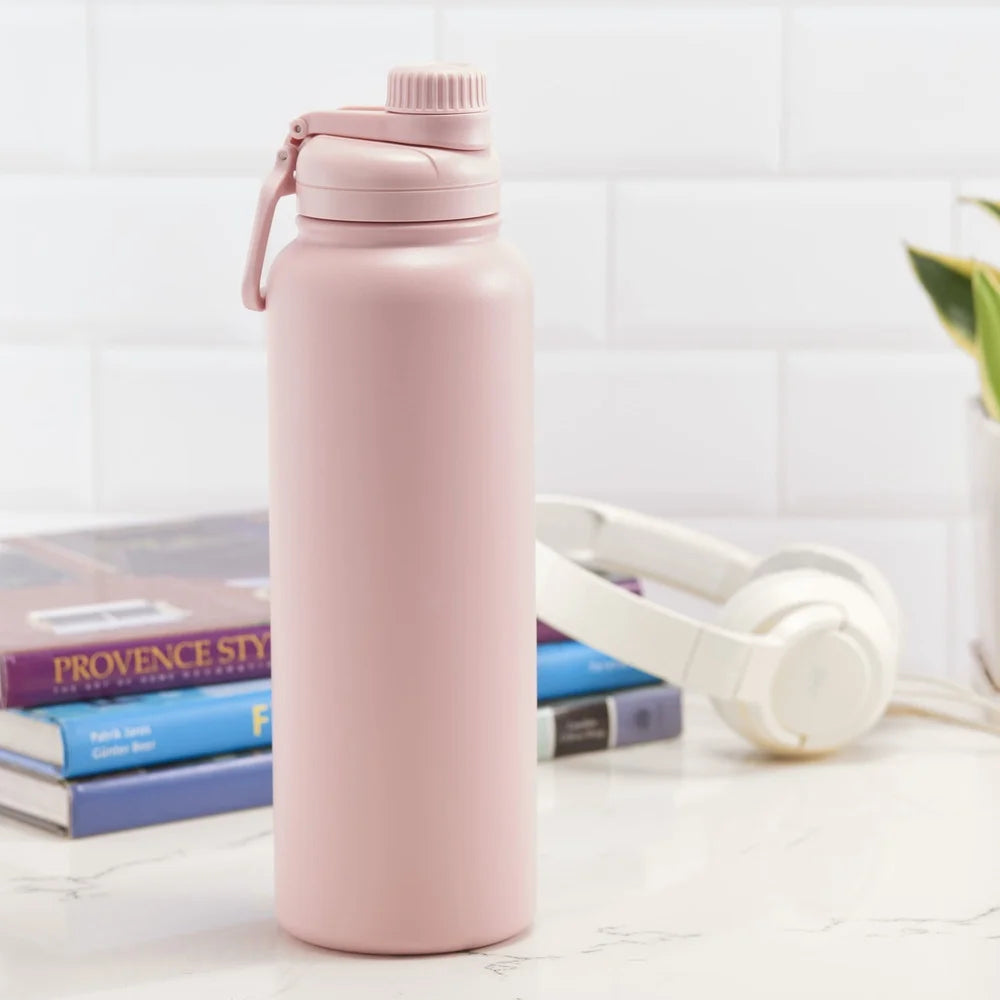 Double-Wall Stainless Steel Insulated Bottle 40 oz – Matte Powder-Coated, Leak-Proof Chug Lid, Adventure-Ready
