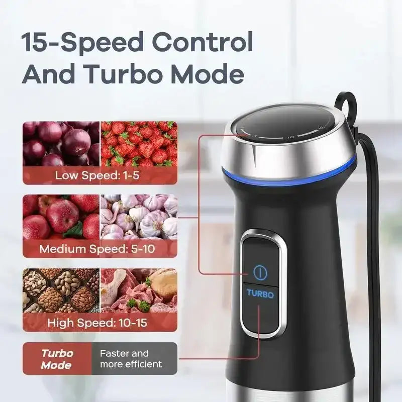 Aidot Ganiza 5-in-1 Immersion Hand Blender – 16 Speed Stainless Steel Handheld Blender with Attachments