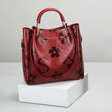 Women’s PU Leather Bucket Bag – Embossed Large-Capacity Shoulder Tote with Top Handle for Work, Shopping & Travel
