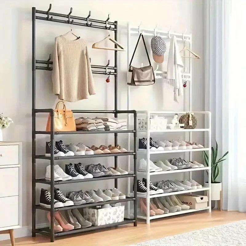 A clothes hanger and shoe rack at the entrance, used for storing shoes, clothes, jackets, hats, bags, umbrellas in the hallway - PulinGO