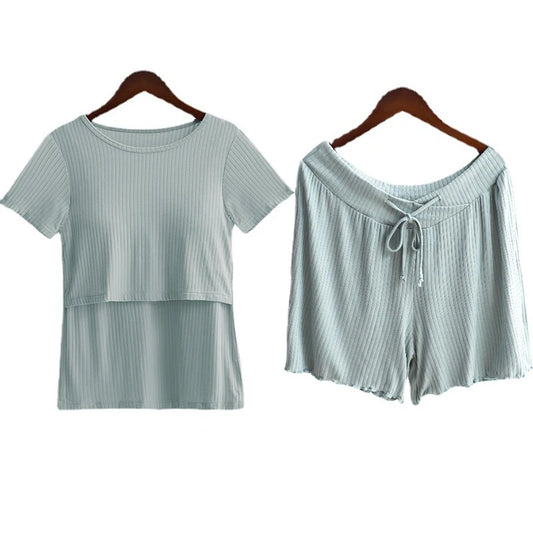 Women’s Cotton Maternity Pajama Set – Short Sleeve Summer Breastfeeding Clothes, Postpartum Homewear for Moms