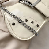 Women’s Crescent Armpit Bag – Solid Color Shoulder Bag with Chain Accent (Chic & Fashion Cool Style)