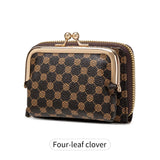 Women’s Retro Accordion Wallet – Fashion Print Short Coin Purse with Money Clip & Wristband