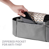 Universal Baby Stroller Organizer & Expandable Diaper Bag – Shoulder Strap, Cup Holder & Zipper Pocket Travel Caddy