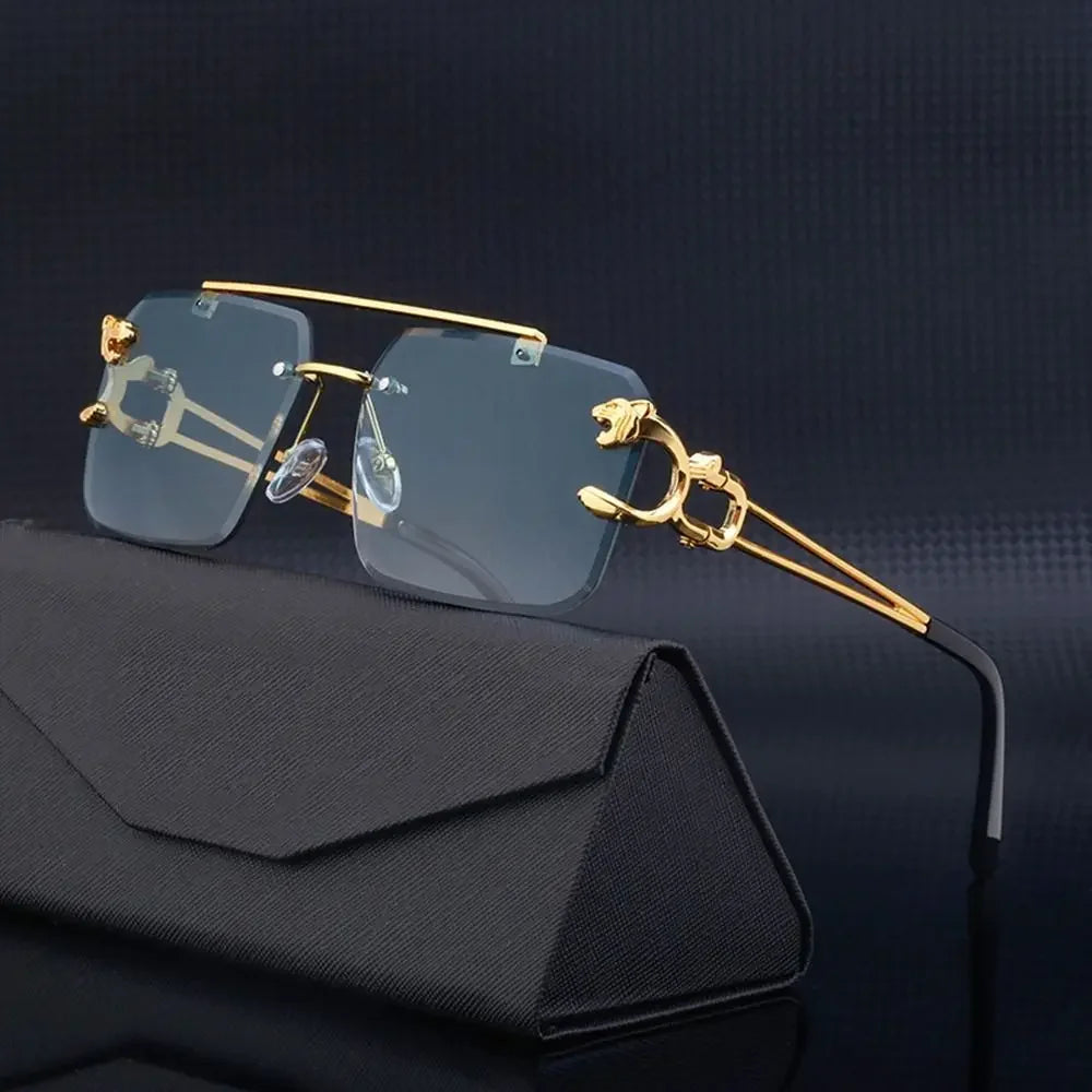 2024 Vintage Rimless Sunglasses – Oversized Square Gradient Shades with Double Bridge & UV400 Protection (Unisex)