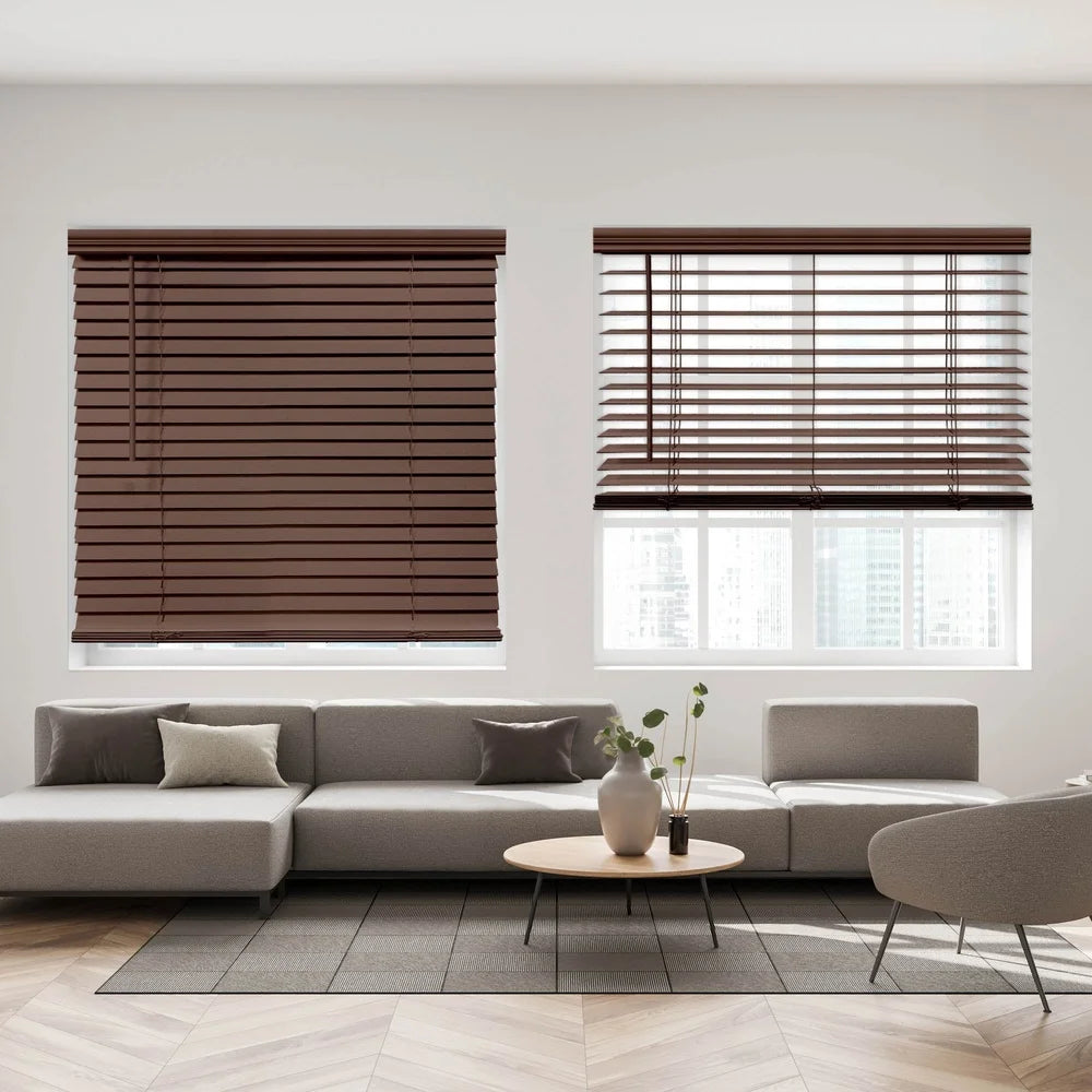 Cordless Faux Wood Blinds – 2-Inch Room Darkening Window Treatment in Dark Oak | Moisture-Resistant, Durable & Easy to Install