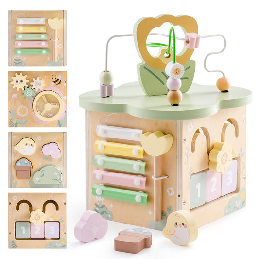 Robotime Wooden Montessori Activity Cube – 9-in-1 Educational Baby Learning Toy for Toddlers with Multiple Games