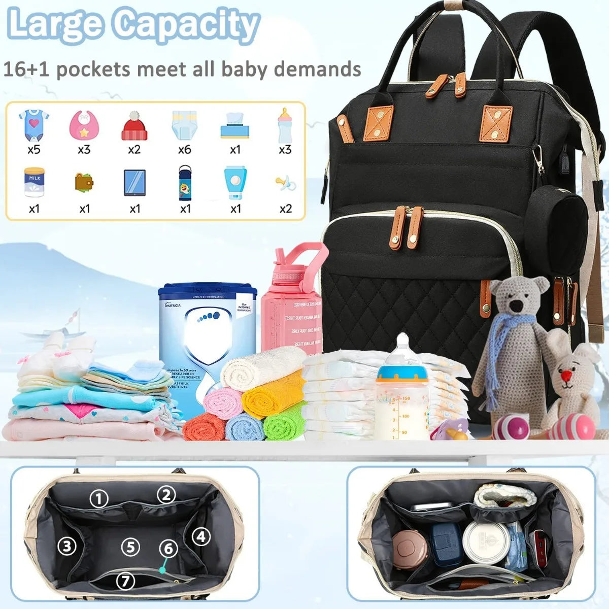 Large-Capacity Multifunctional Diaper Bag Backpack – Travel & Nursing Essentials