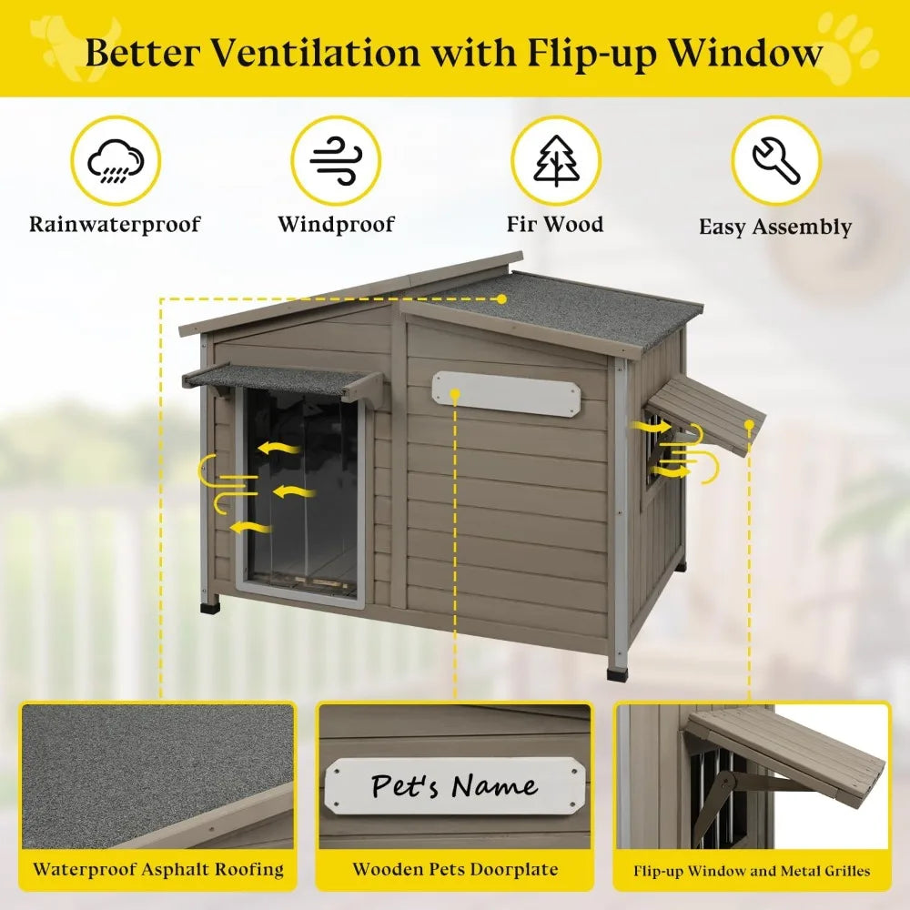 Outdoor Dog House for Summer – Weatherproof Wooden Kennel with Chew-Proof Iron Frame, Removable Floor & Adjustable Vent