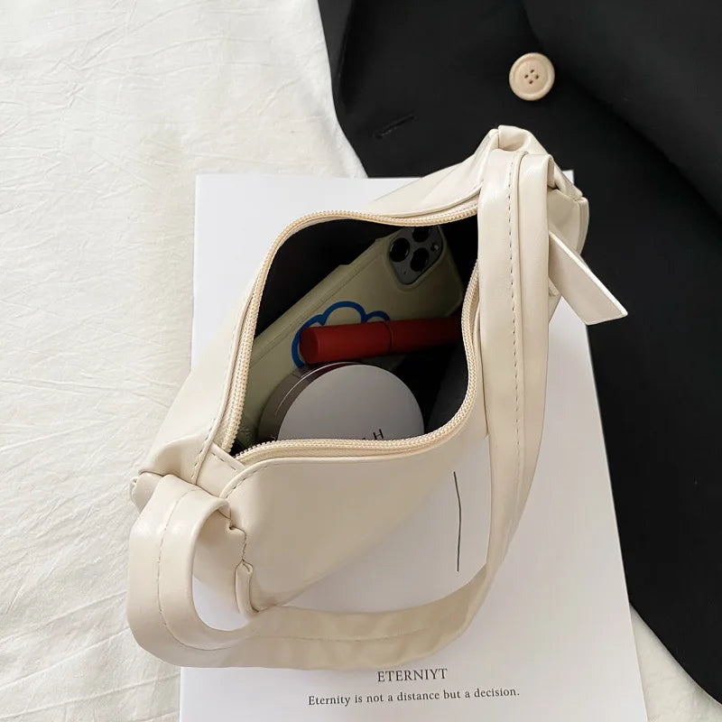 New Soft PU Leather Women’s Shoulder Bag – Retro Casual Solid Colour Small Top-Handle Handbag for Ladies