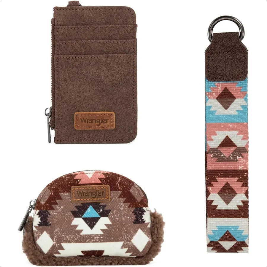 Wrangler Western Women’s Keychain Wristlet Wallet – Dual Pouch Sherpa Coin Purse & Card Holder