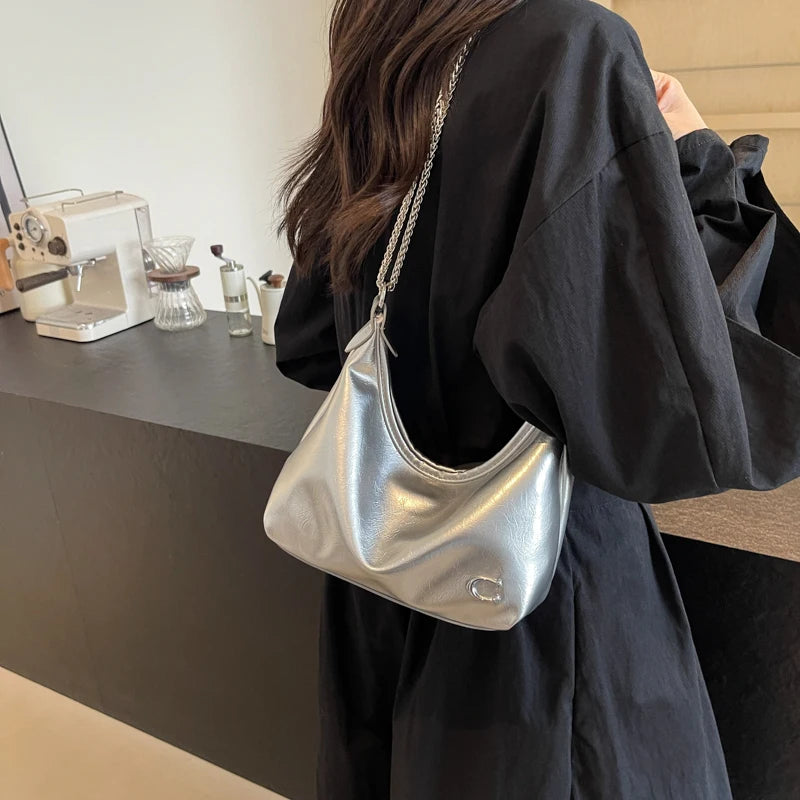 Women’s PU Leather Casual Tote & Chain Sling Bag – Large-Capacity Under-Arm Satchel with Multi-Pockets