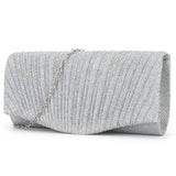 Women’s Fold Glitter Envelope Clutch – Shiny Silver Pleated Evening Bag with Chain Strap for Weddings & Parties