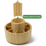 Bamboo 360° Rotating Pen Holder Organizer – Desk Art Supplies Storage for Colored Pencils & Brushes
