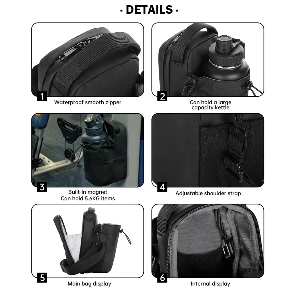Magnetic gym crossbody bag – water bottle pouch with phone holder, lightweight fitness & travel sports organizer for men & women