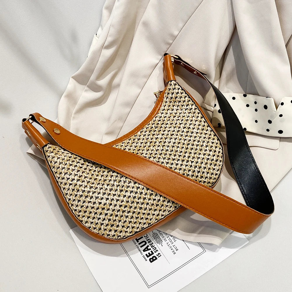 Breathable Summer Straw Crossbody Bag for Women – Fashion Woven Satchel with Zipper Closure