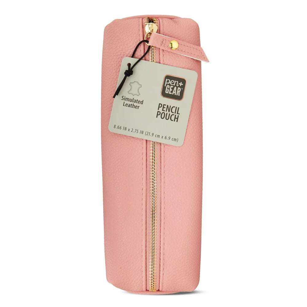 “Simulated Leather Pencil Pouch – Gold Zipper Pen & Stationery Organizer for School, Office & Travel”