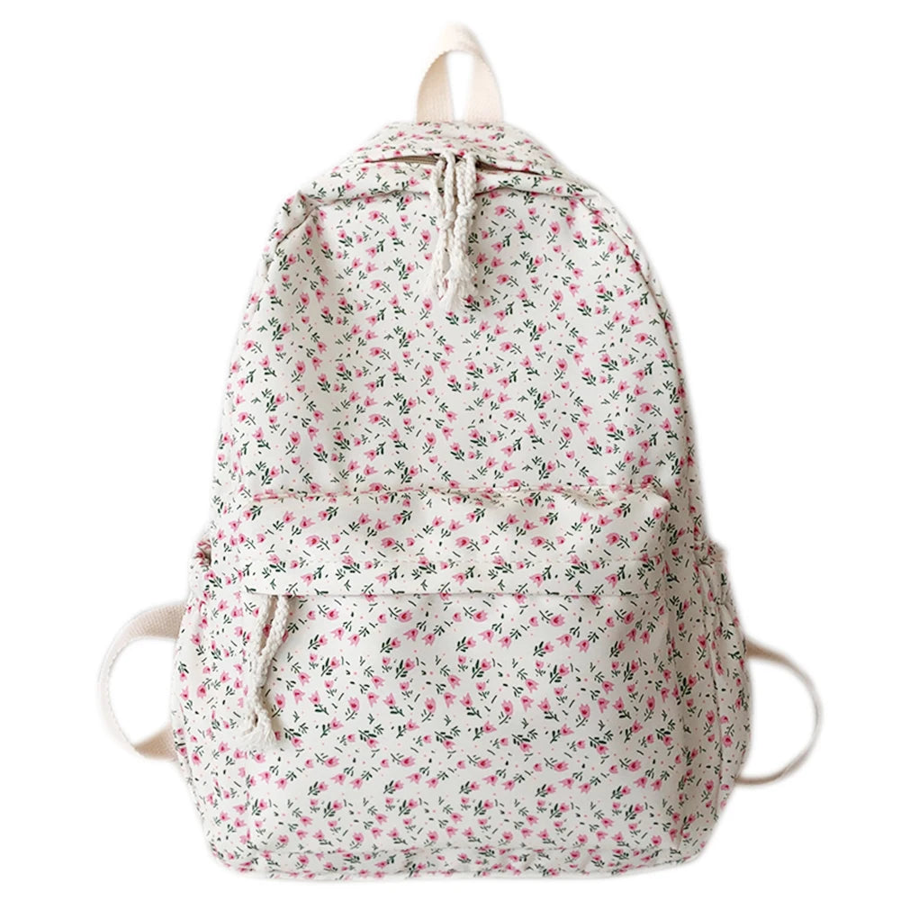 Floral Print Backpack with Pendant for Women & Girls – Large Capacity Student School & Travel Bookbag