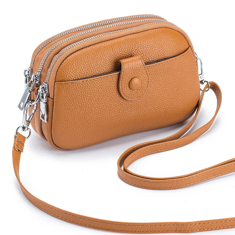 Women’s Genuine Leather Crossbody & Shoulder Bag – Large Capacity Zipper Wallet & Mobile Phone Bag with Adjustable Strap