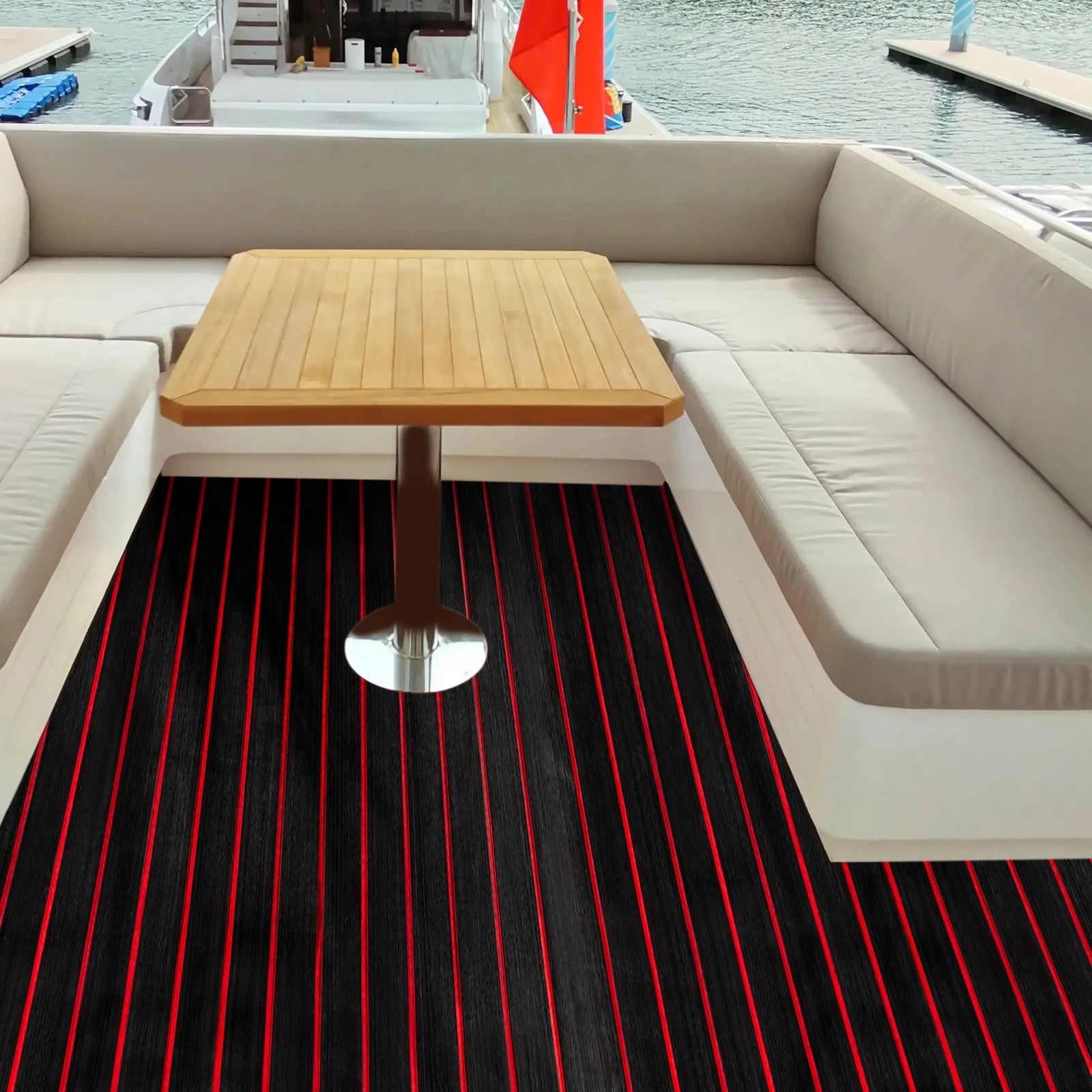 EVA Foam Faux Teak Mat – Anti-Skid Boat Deck Mat, Self-Adhesive Marine Floor Carpet 240×90cm (Black)