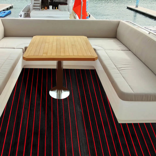 EVA Foam Faux Teak Mat – Anti-Skid Boat Deck Mat, Self-Adhesive Marine Floor Carpet 240×90cm (Black)