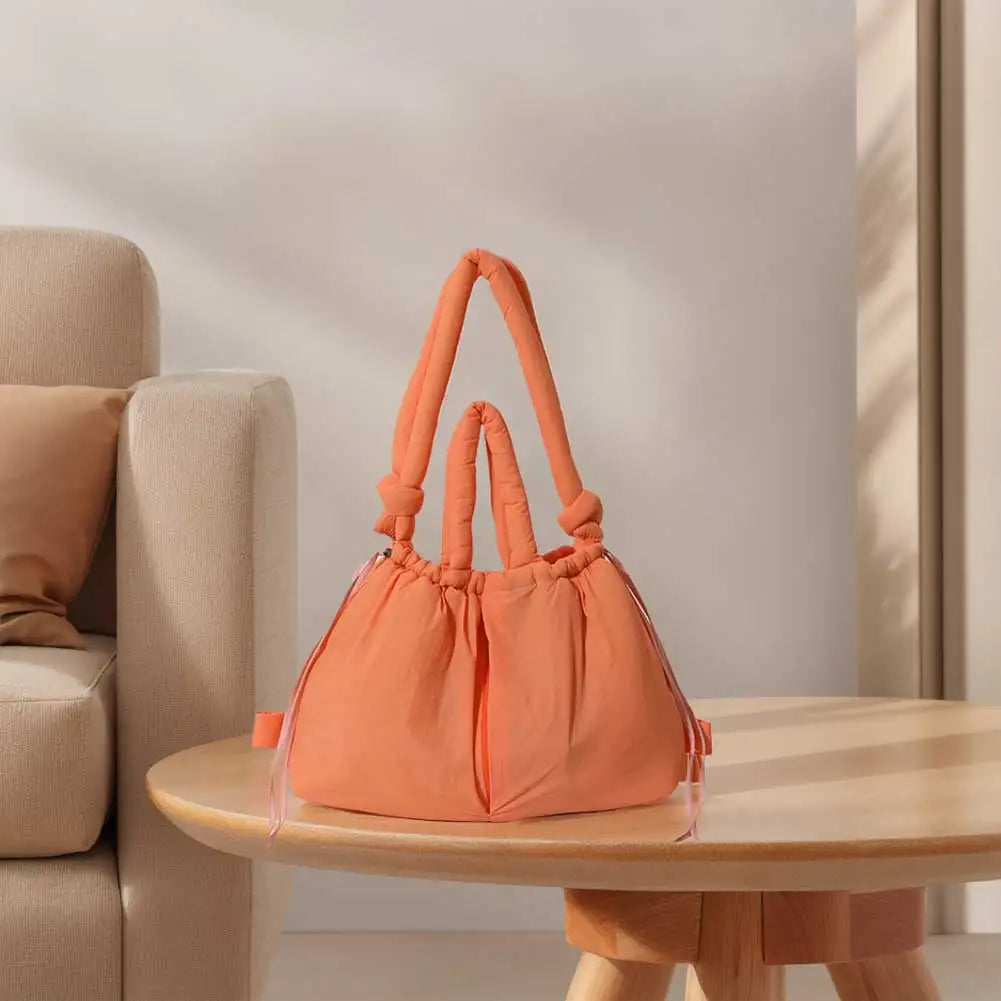 Women’s puffer tote bag – large-capacity nylon puffy handbag with adjustable crossbody strap, solid-color fashion purse for shopping & travel