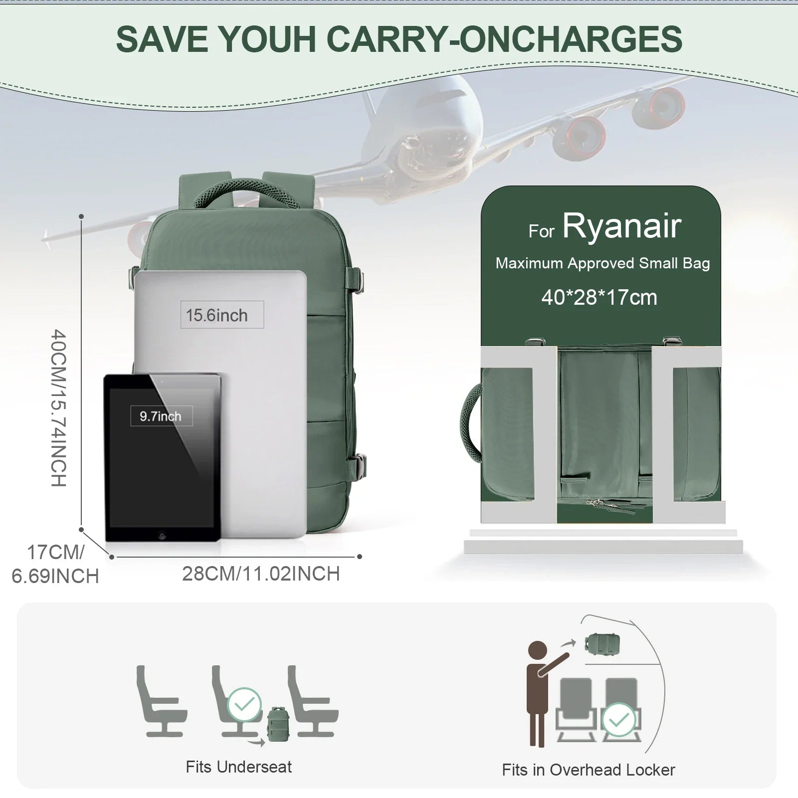 40x20x25 Cabin Travel Backpack – Ryanair Friendly Hand Luggage for Men & Women