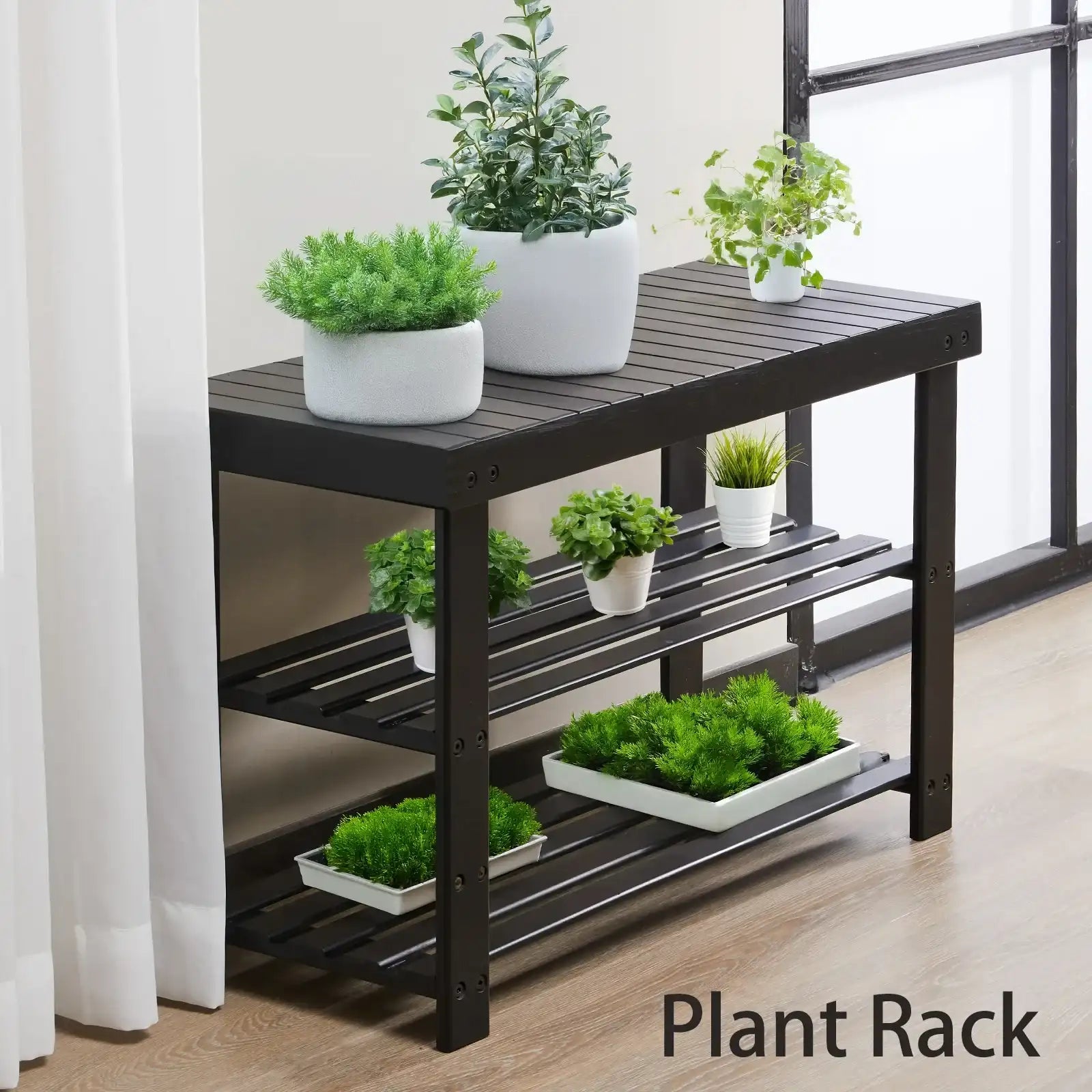 3-Tier Bamboo Shoe Rack Bench – Linen-Fabric Storage Organizer with 286 lb Load Capacity