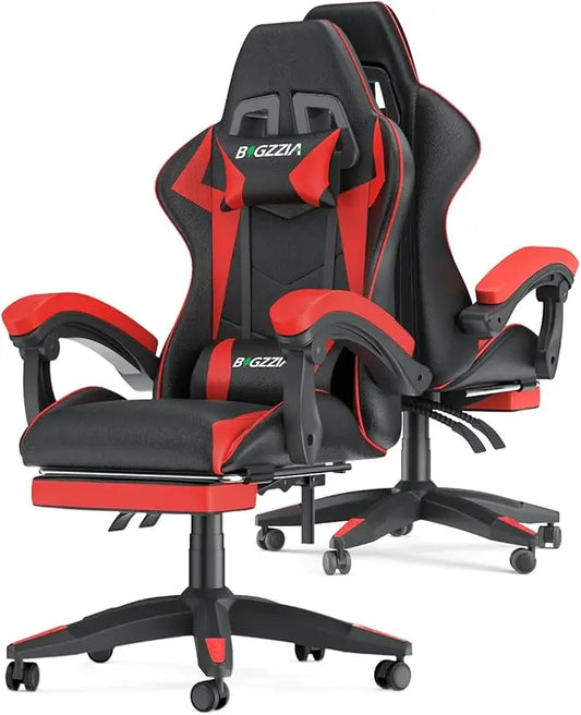 Ergonomic Gaming Chair with Footrest – Racing Style Computer Chair with Lumbar Support, Adjustable Height, Reclining Back & Headrest