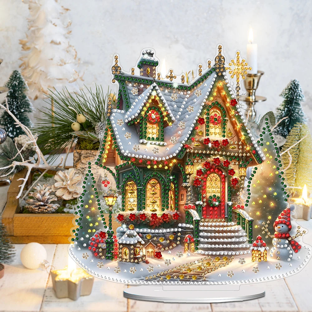 Acrylic Christmas House Diamond Painting Kit – 5D DIY Holiday Tabletop Ornament for Festive Home & Bedroom Décor