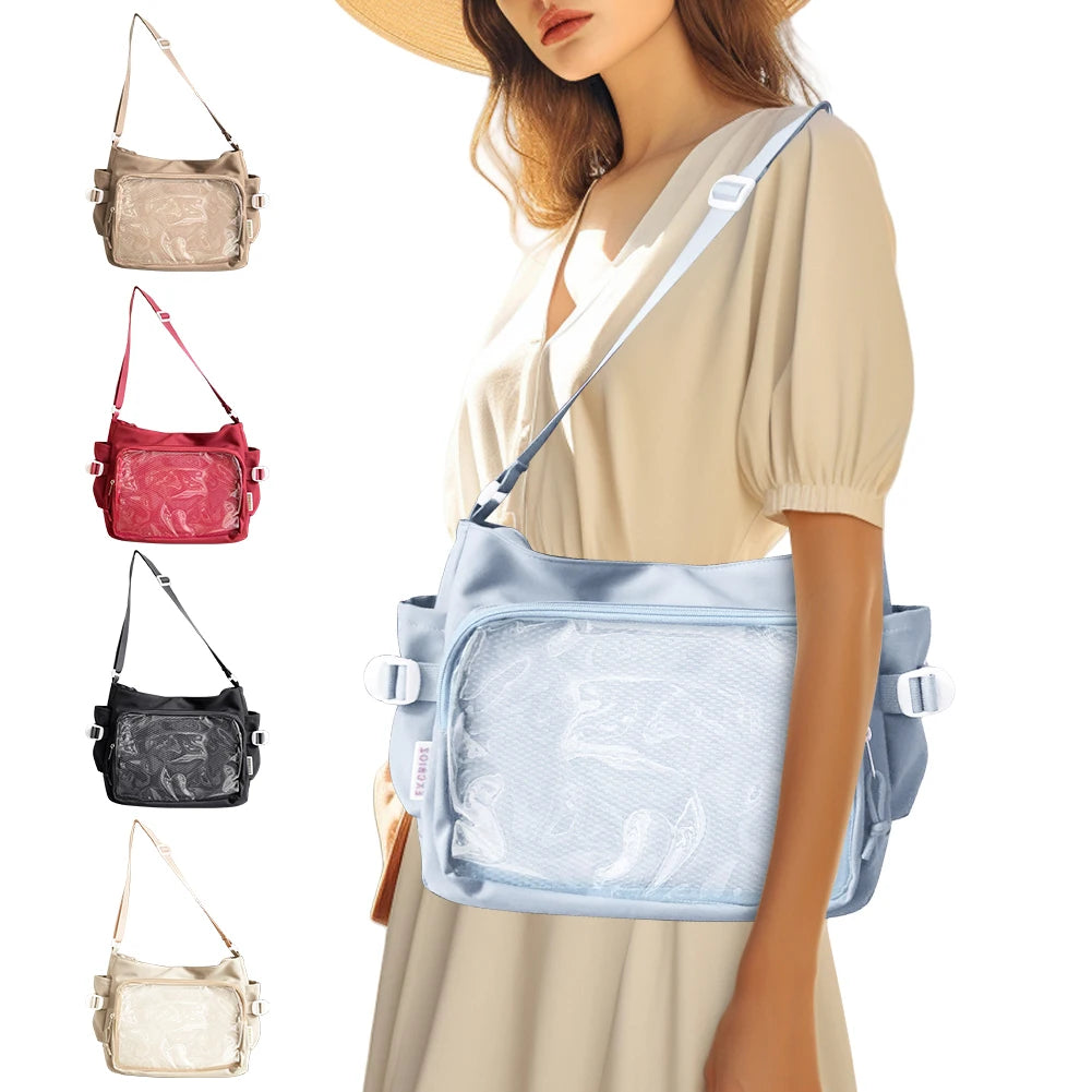 Women “ITA” Bag Japanese-Style Clear Window Shoulder Purse – Multi-Pocket Adjustable Strap Chic Hobo Bag
