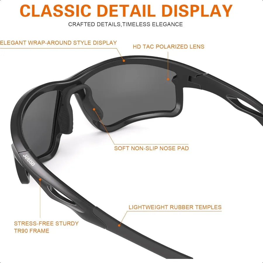 Polarized Sports Sunglasses – UV400 Wrap-Around Glasses for Men & Women, Ideal for Running, Fishing & Driving (TR90 Frame)