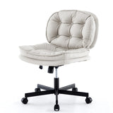 💺 Armless Office Desk Chair – PU Leather Wide Cross-Legged Task Chair with Wheels & Adjustable Swivel