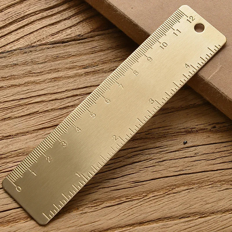 Vintage Brass Straight Ruler – Metal Triangle & Protractor Measuring Tool for Students & Creatives