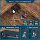 Modern L-Shaped Desk with LED Lights & Power Outlet – Reversible Corner Computer Table with Monitor Stand & Storage Shelf