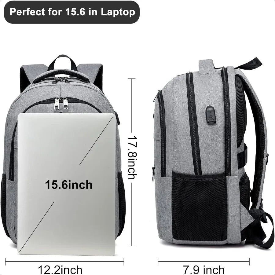 Unisex 15.6" School Laptop Backpack – USB Charging Water-Resistant Bookbag for Teen Boys & Girls | Men & Women Student Daypack
