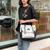 Color-Block Large Capacity Shoulder Bag – Casual School Tote for Women & Teens